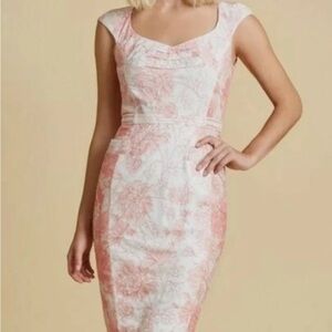 Beguile by Byron Lars Pink White Floral Lace dress sweetheart neckline 6P